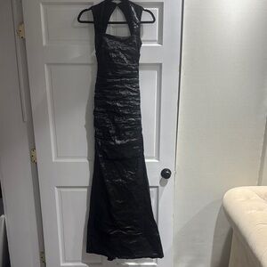 Nicole Miller Black Ruched Halter Maxi Dress